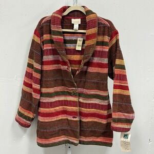 NWT Cedar Canyon Striped‎ Shawl Tapestry Style Jacket Collared Multi Color Boho